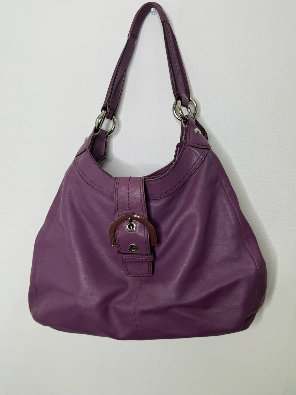Coach Plum Leather Shoulder Bag with Buckle Detail